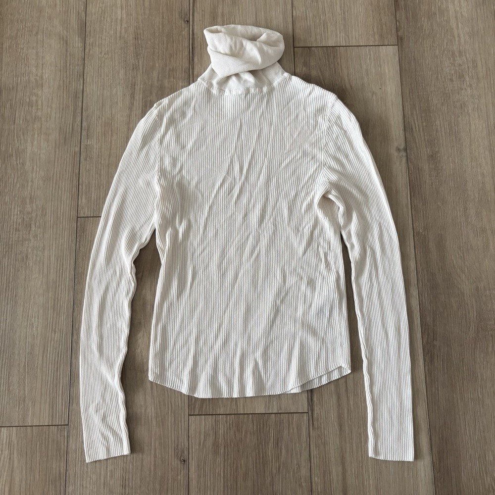 Zara Womens Ribbed Turtleneck Sweater Long Sleeve Off White Size Small - Picture 1 of 7